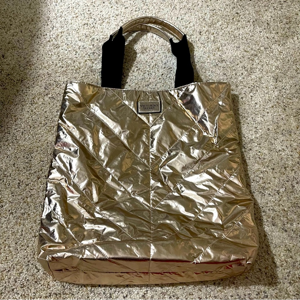 Victoria’s Secret Metallic Gold Quilted Tote Bag